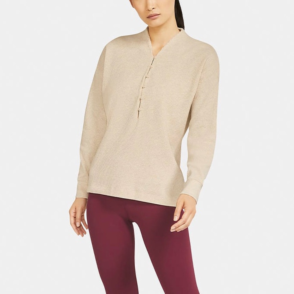 Nike Yoga Waffle V Neck Cozy Casual Pullover Cotton‎ Blend Sweater Size L